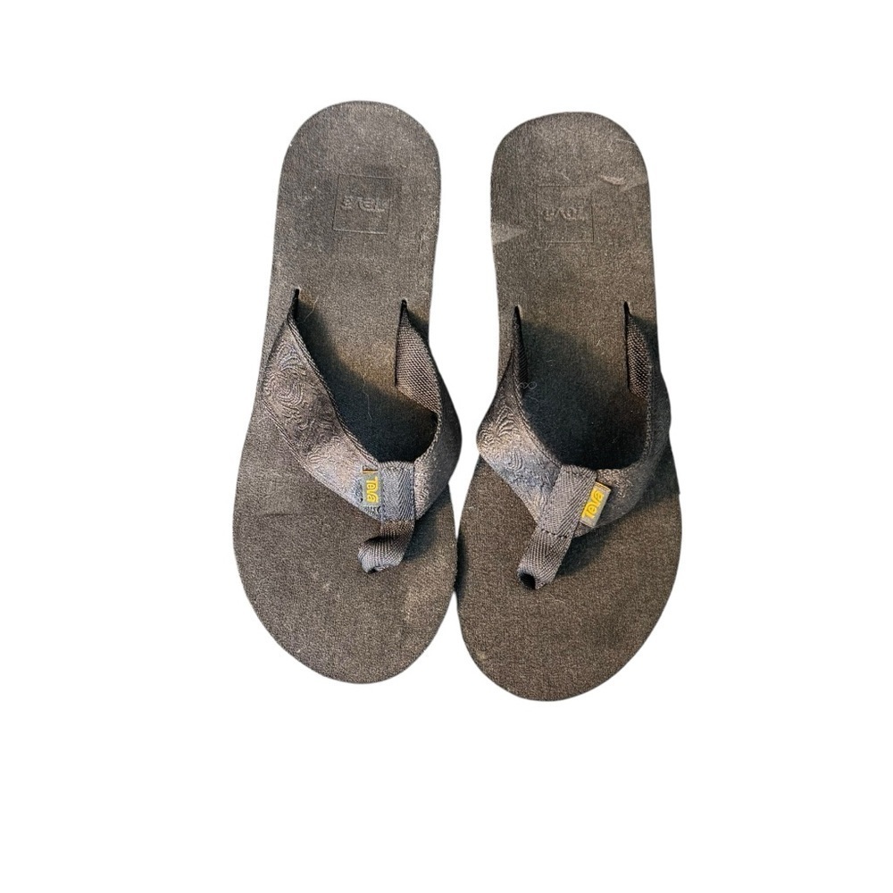 Teva - Flip Flop Sandals Black Patterned Platform Strap Sz 9